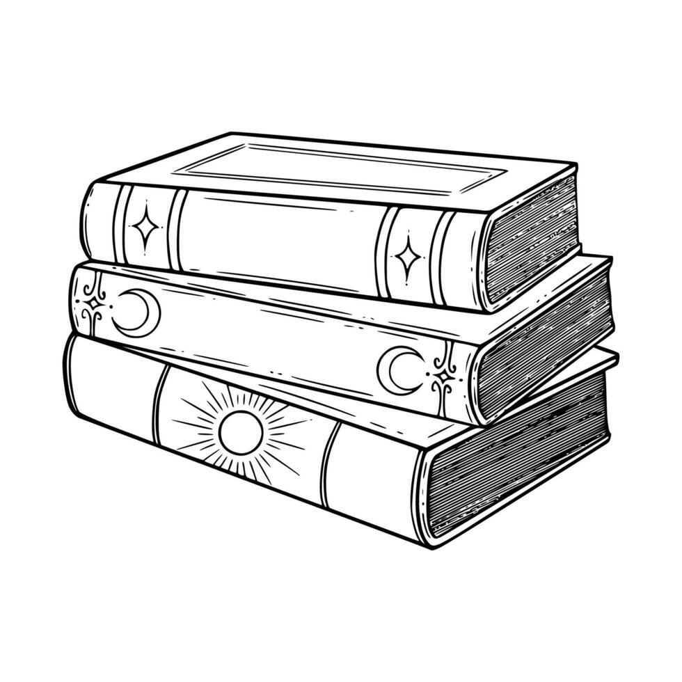 A black and white drawing of a stack of books vector
