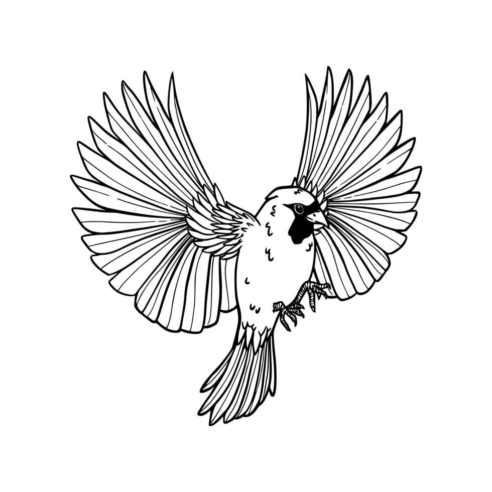 A black and white drawing of a bird flying vector