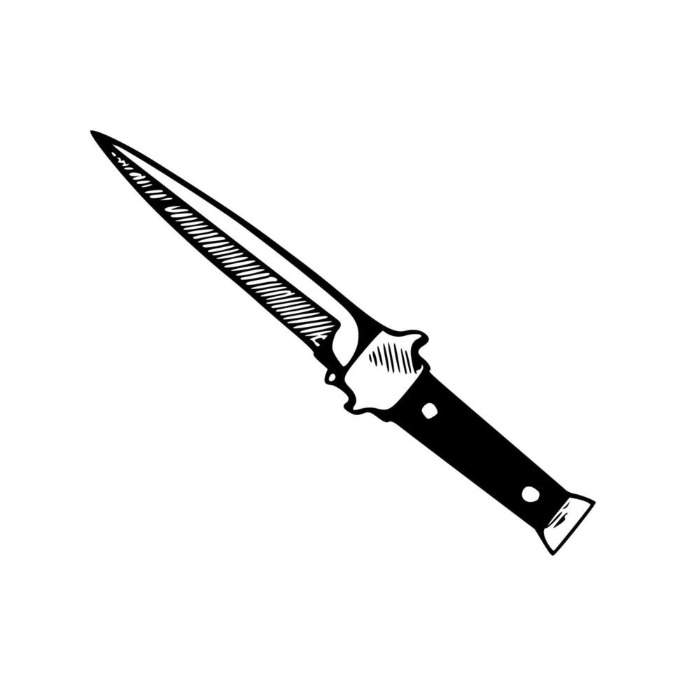 A knife is shown in a black and white drawing vector