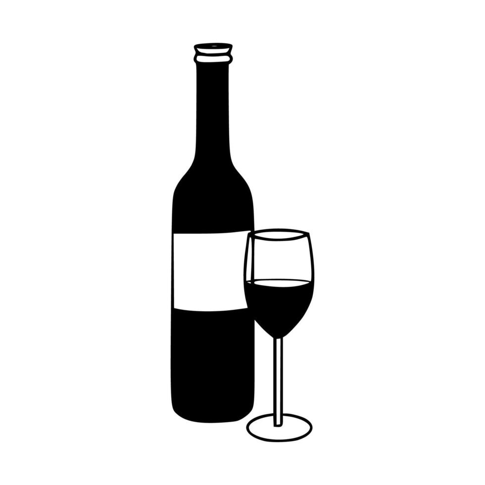 A bottle and glass of wine on a white background vector