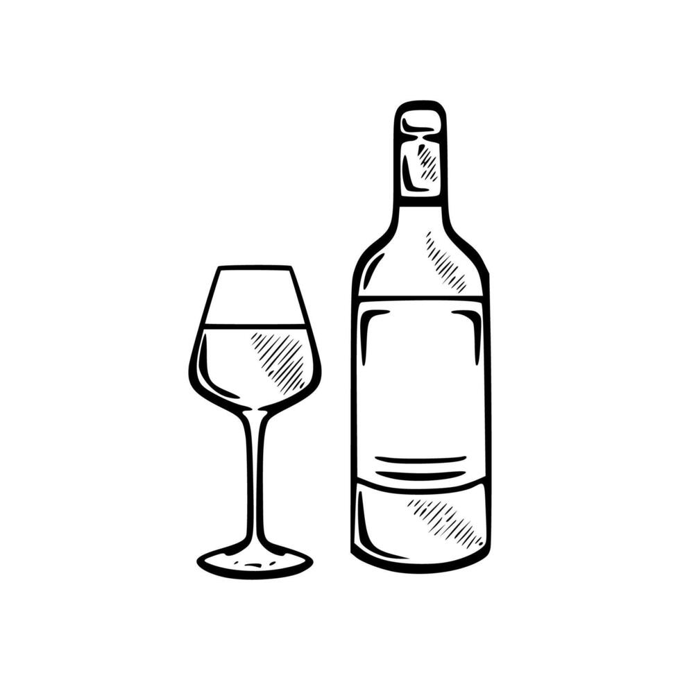 A wine glass and bottle of wine on a white background vector