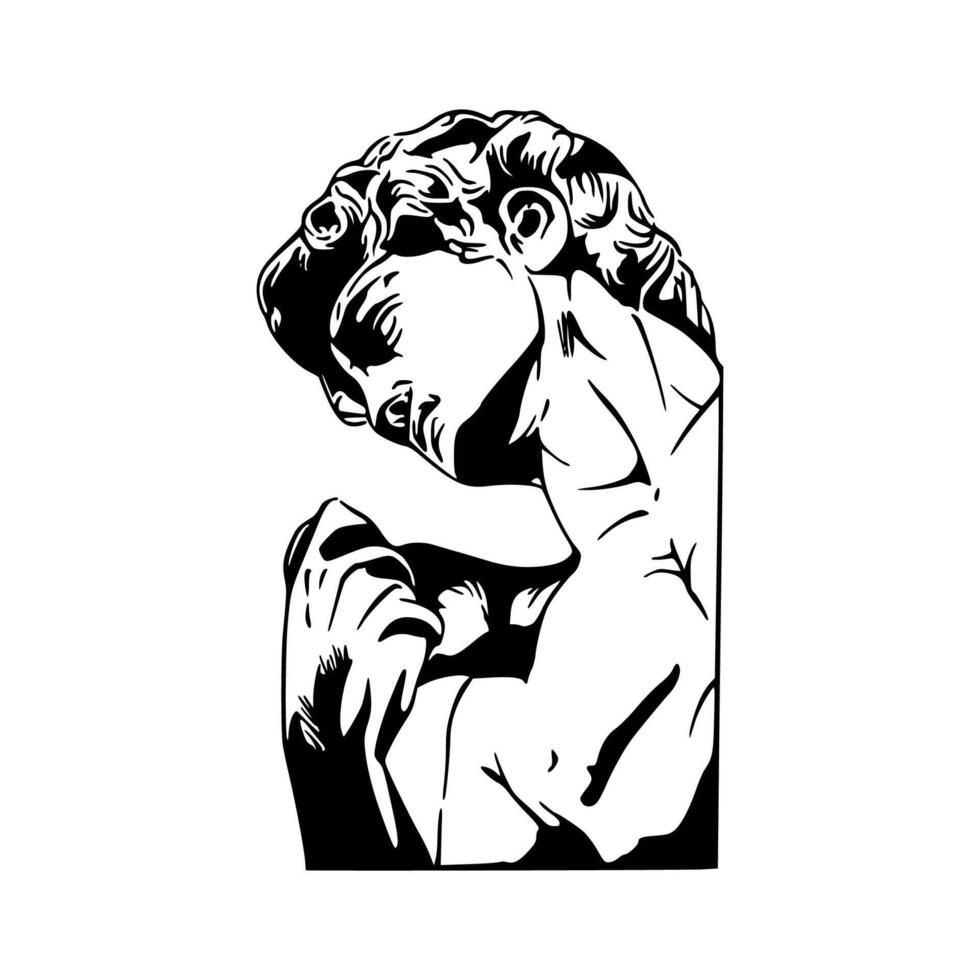 A black and white drawing of a man with his arms around his chest vector