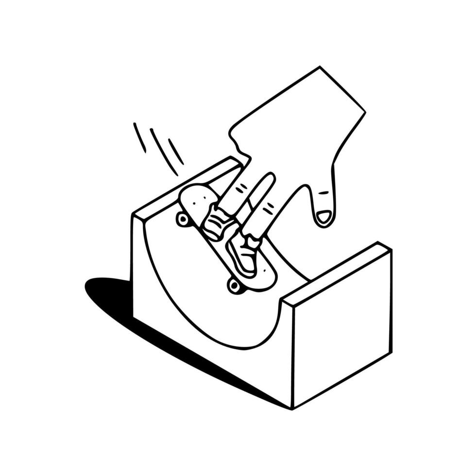 A hand is holding a skateboard in a box vector