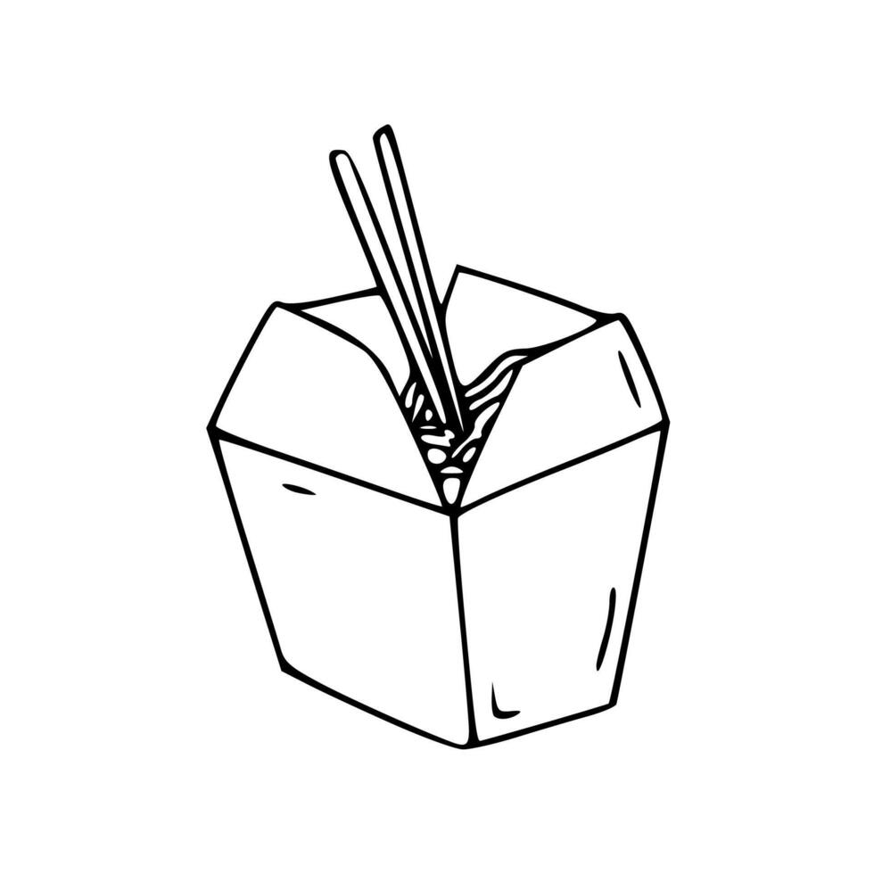 Chinese food in a box with chopsticks vector