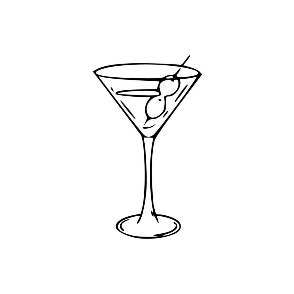 A martini glass with olives on the rim vector