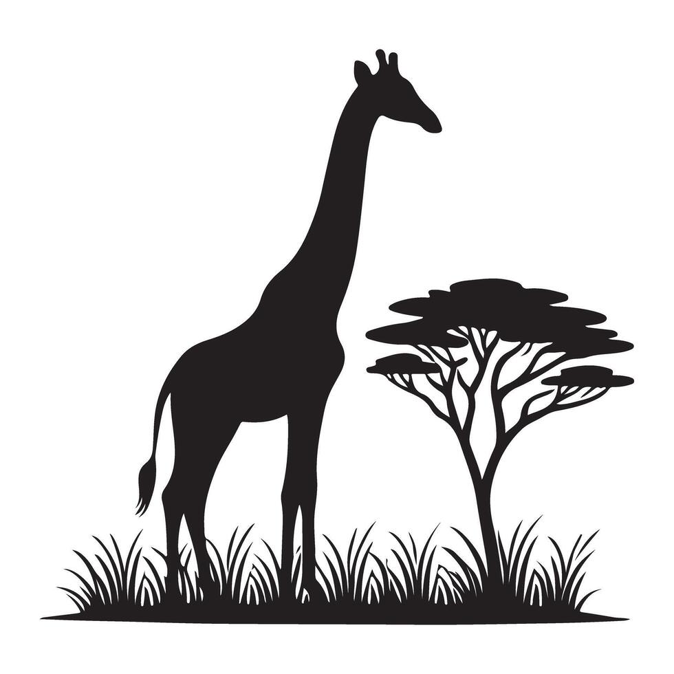 Giraffe Silhouette in African Savanna Setting Art vector
