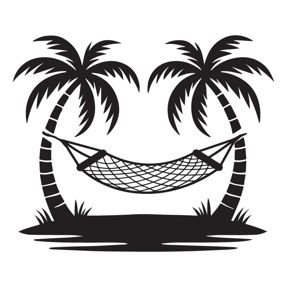 Idyllic Hammock Scene with Two Majestic Palm Trees vector