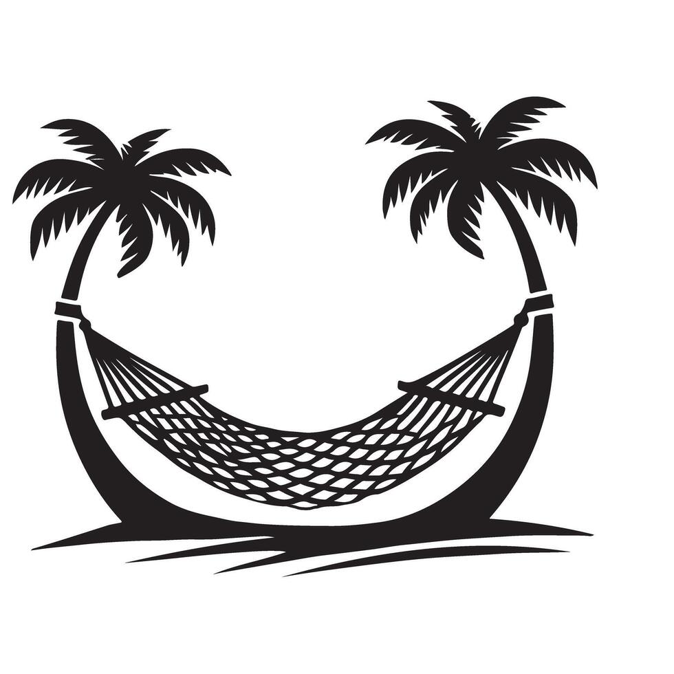 Relaxing Hammock Silhouette Between Two Palm Trees Design vector