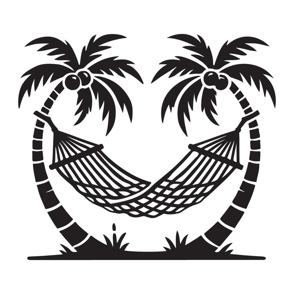Tranquil Hammock Silhouette Underneath Lush Palm Trees vector