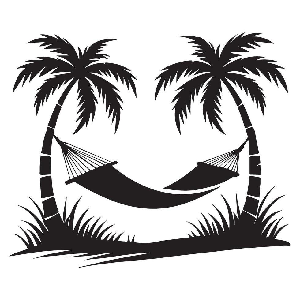 Peaceful Hammock Scene Between Two Palm Trees Illustration vector