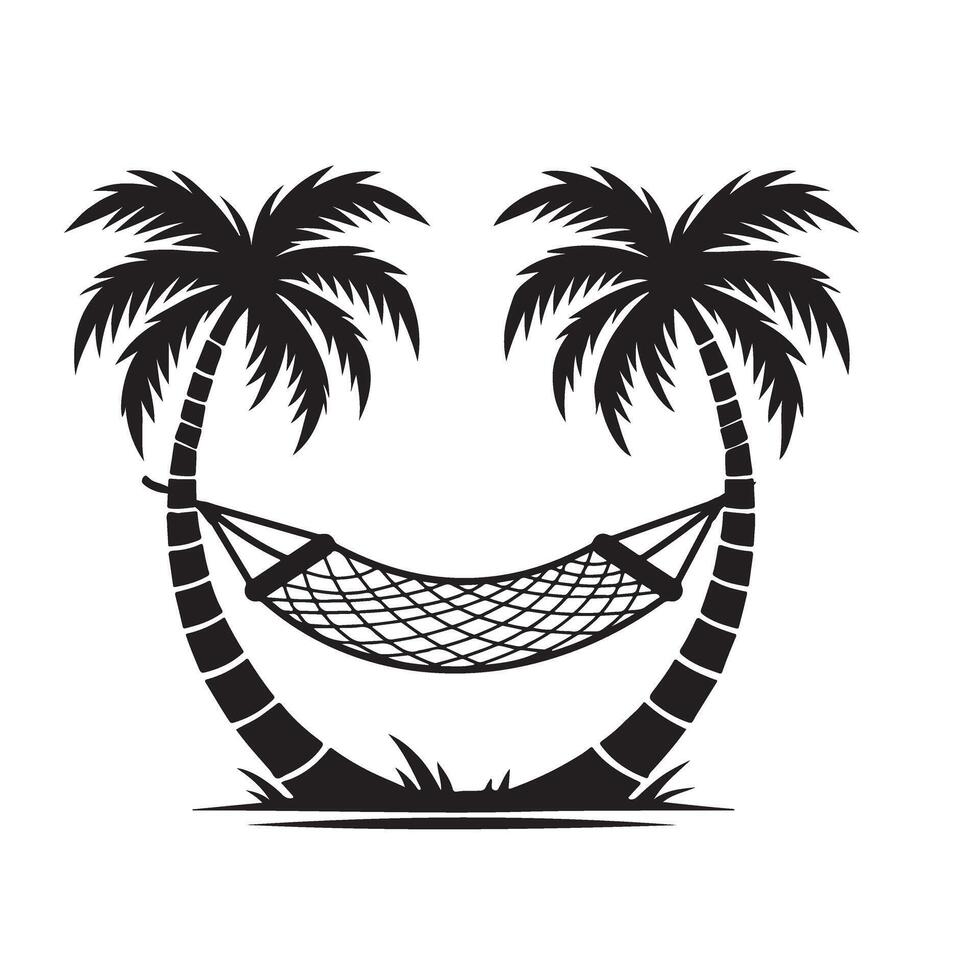 Relaxing Hammock Silhouette Between Two Palm Trees Illustration vector