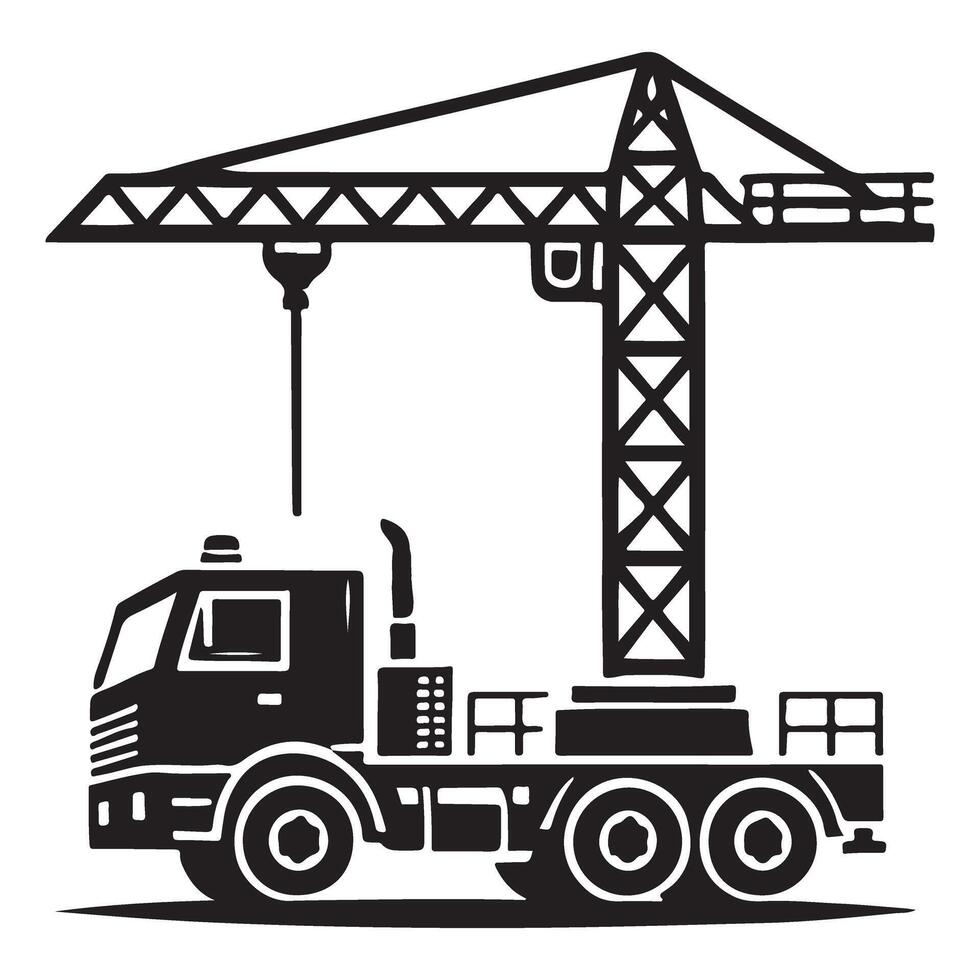 Detailed Silhouette of a Crane Truck with Lifting Mechanism vector