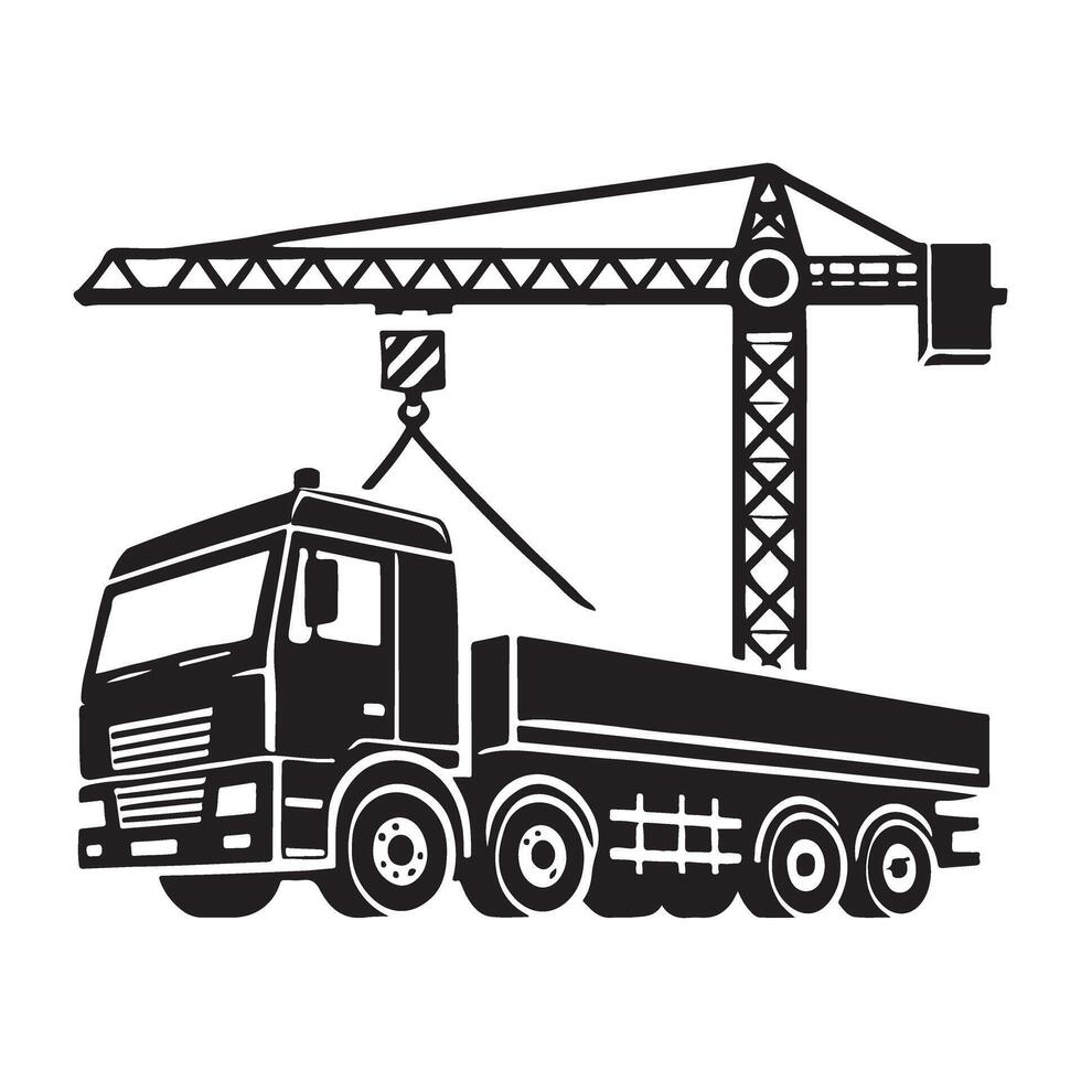 Construction Crane and Truck Silhouette Illustration for Building Projects vector