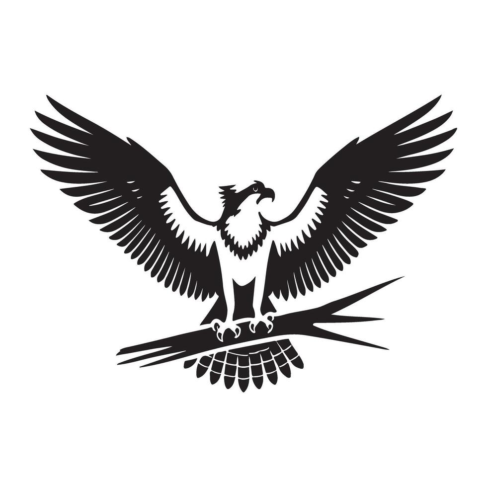 Osprey Bird Silhouette with Branch Illustration vector