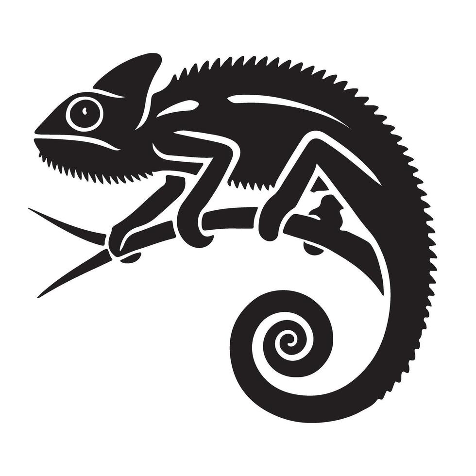 Detailed Chameleon Silhouette Illustration Art vector
