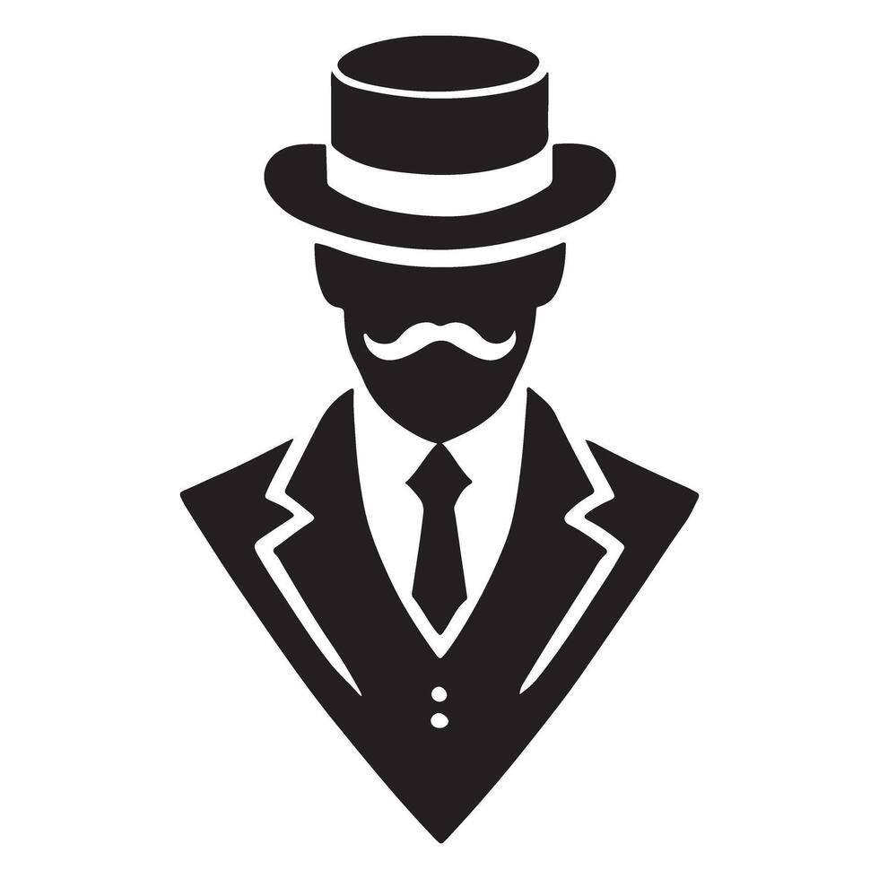 Elegant Gentleman Silhouette in Suit and Top Hat Illustration vector