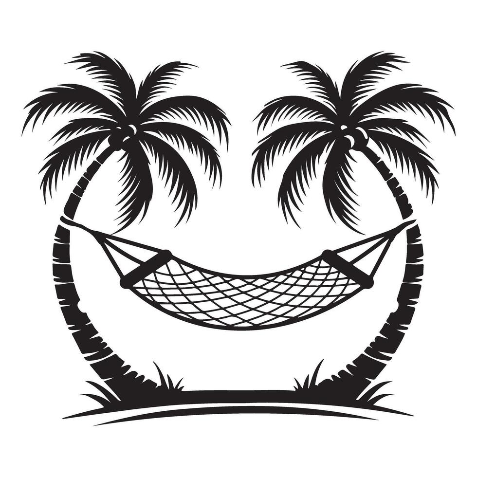 Charming Hammock Illustration Between Two Palm Trees vector