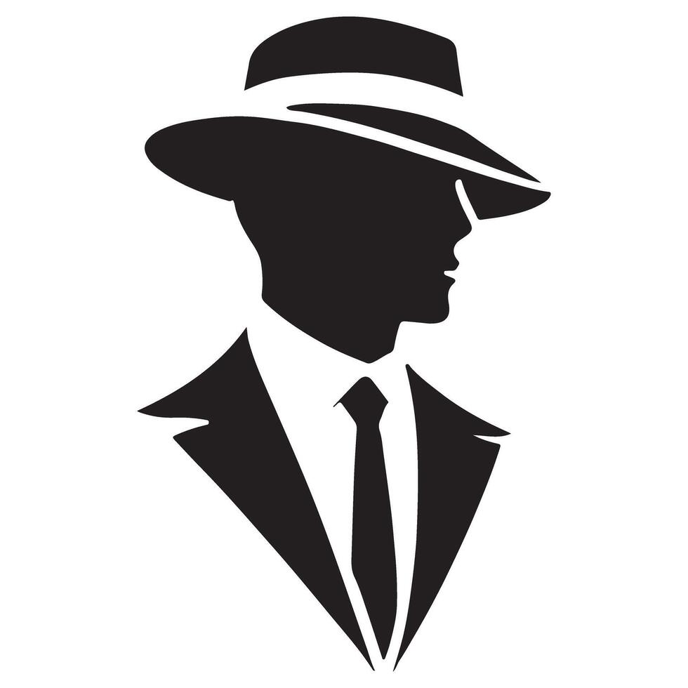 Classic Man in Suit and Hat Silhouette Art vector