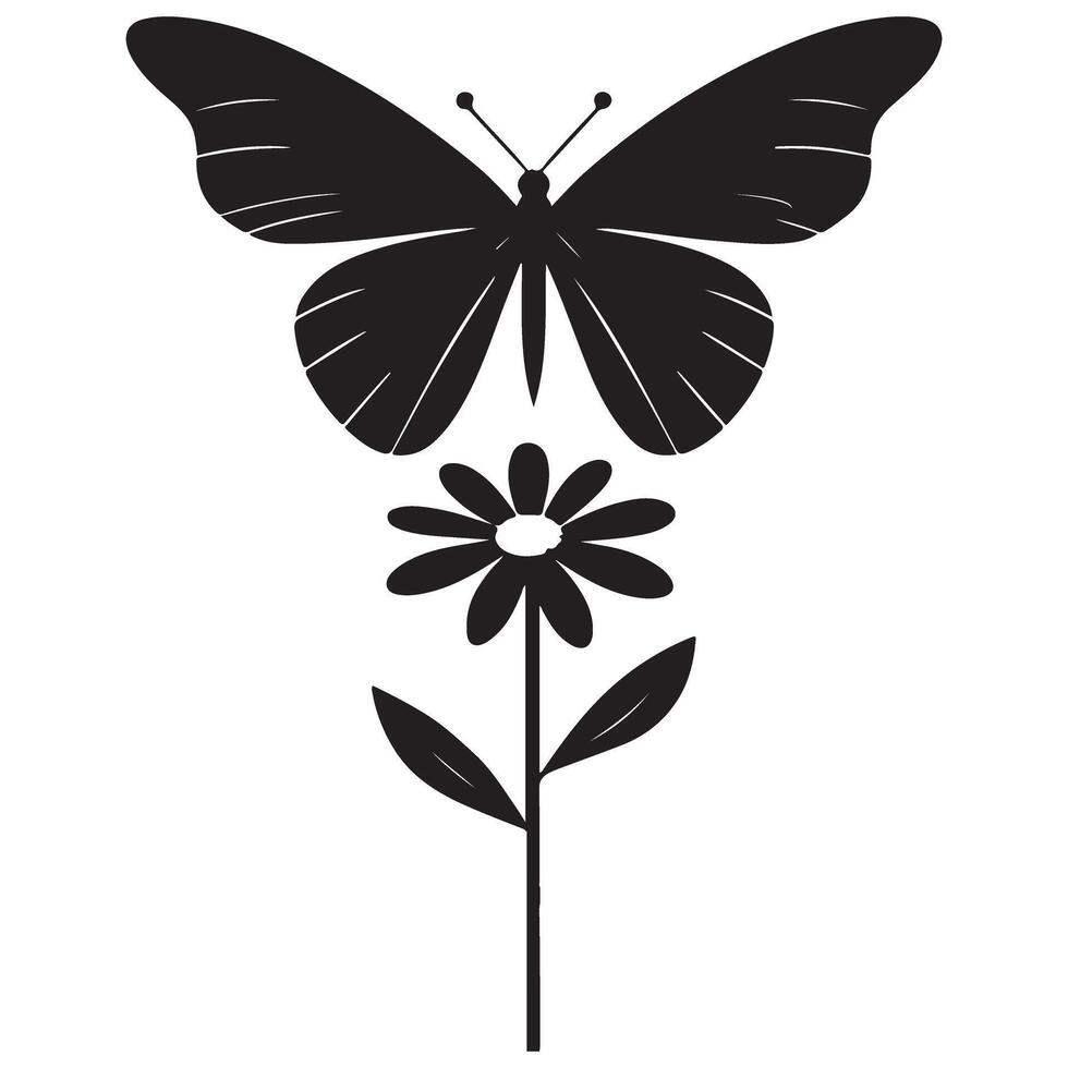 Simple Butterfly and Flower Silhouette Design vector