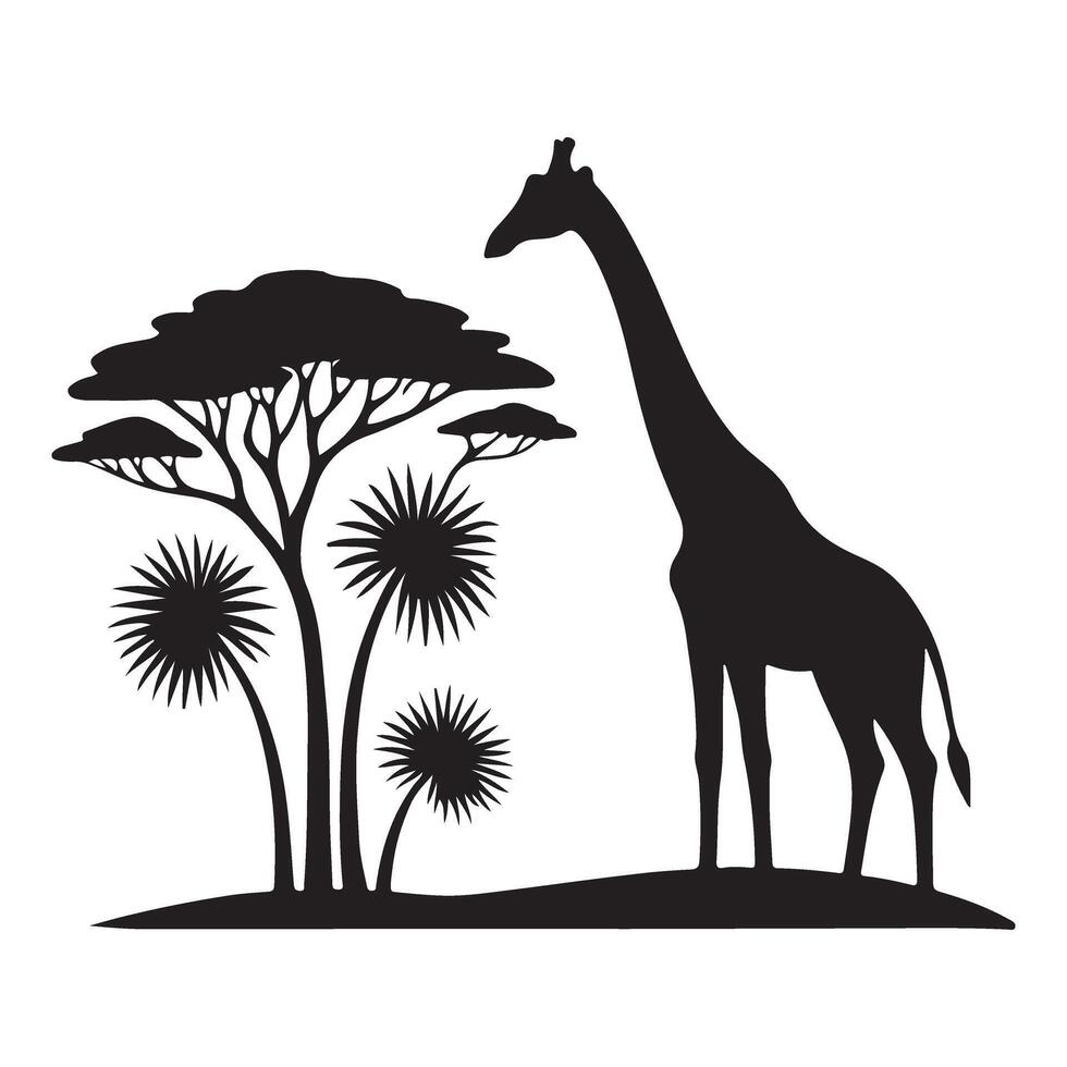 Giraffe Silhouette in African Savannah Landscape Illustration vector