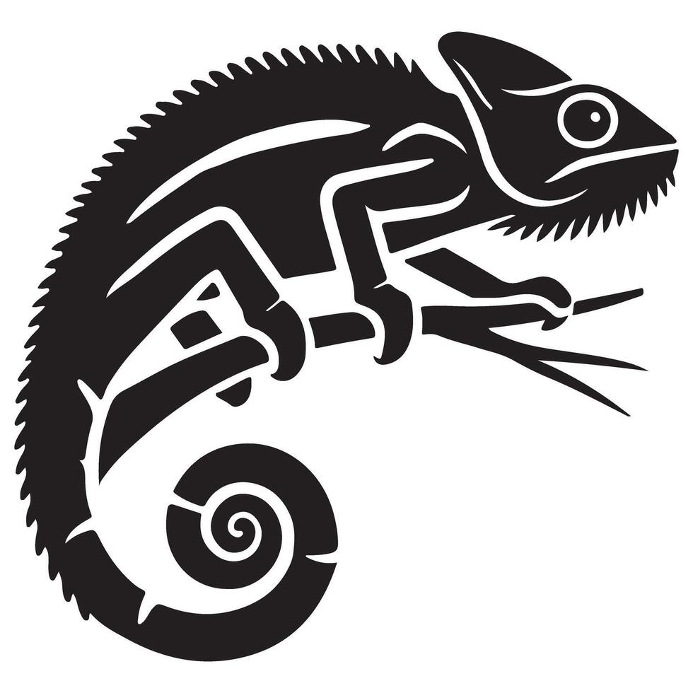 Chameleon Silhouette Illustration with Spiral Tail vector