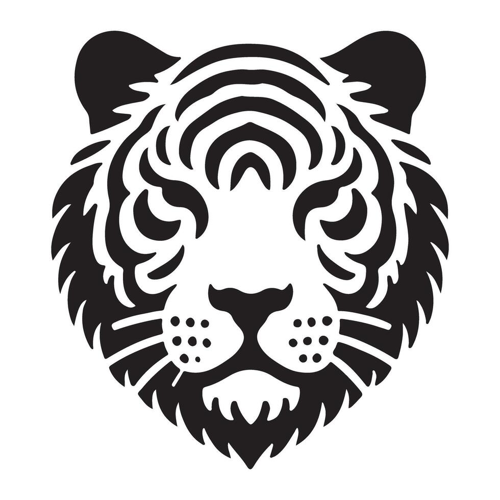 Detailed Tiger Head Silhouette with Whiskers vector