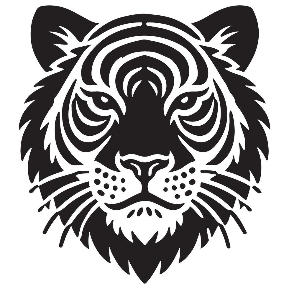 Detailed Tiger Head Silhouette Artwork vector