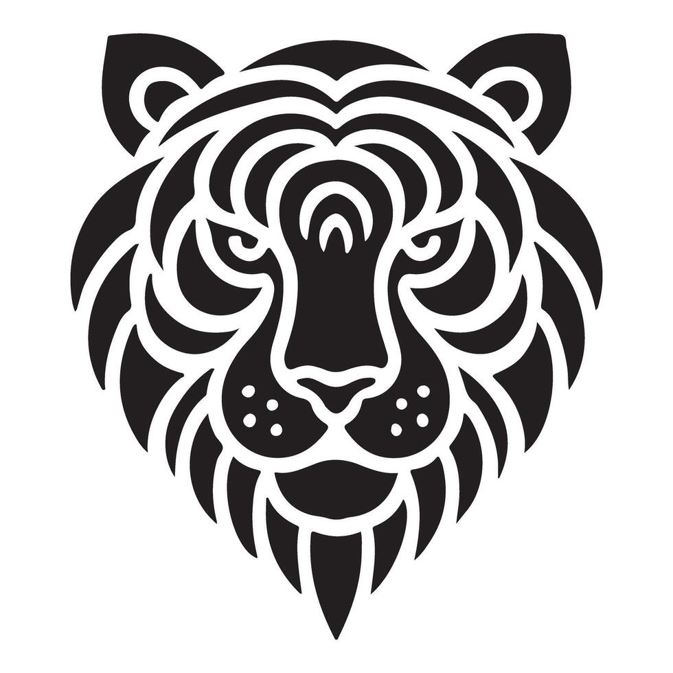 Striking Black and White Tiger Head Silhouette vector