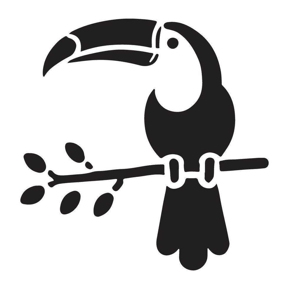 Tropical Toucan Silhouette Perched on a Branch vector