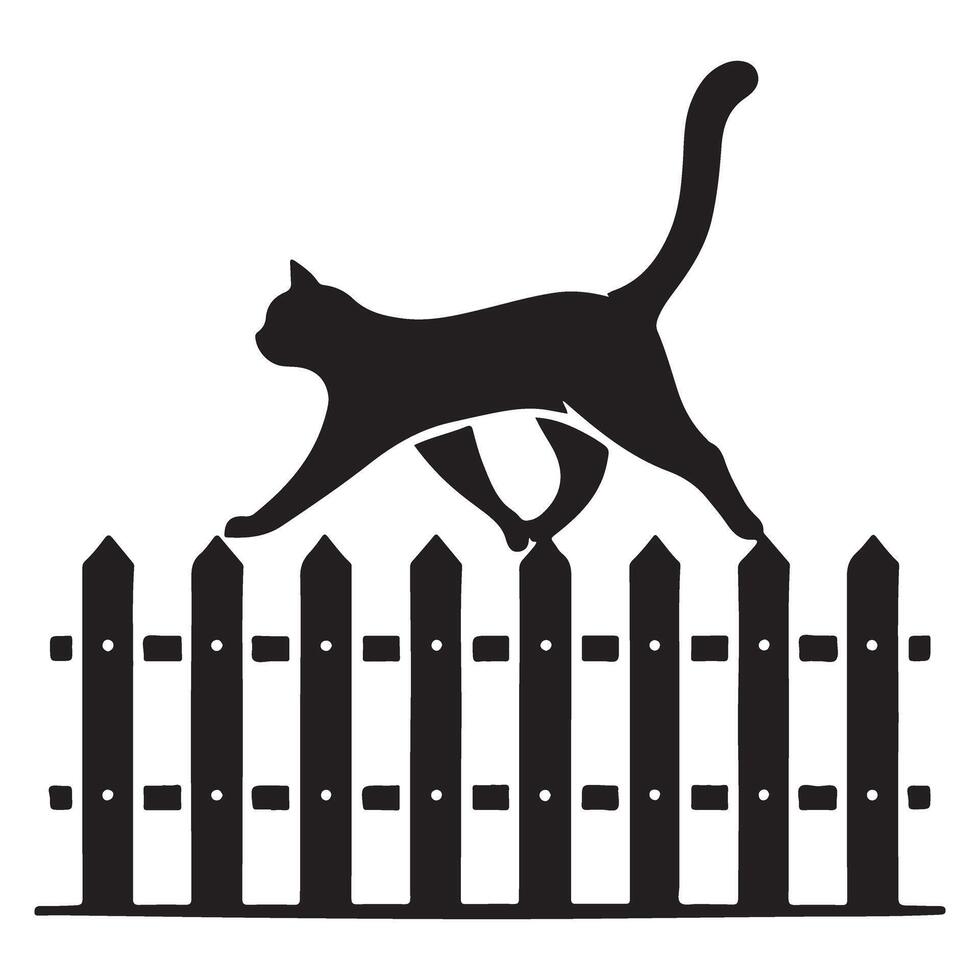 Cat on Fence Silhouette Illustration Design vector