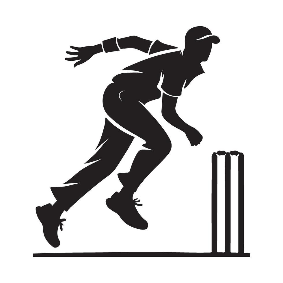 Cricket Player Silhouette Action Illustration for Sports Designs vector