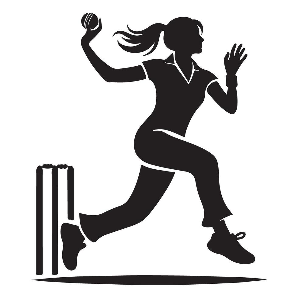 Silhouette of Female Cricket Player Bowling vector