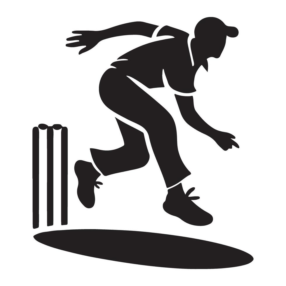 Cricket Player Bowling Silhouette Illustration for Sports Designs vector