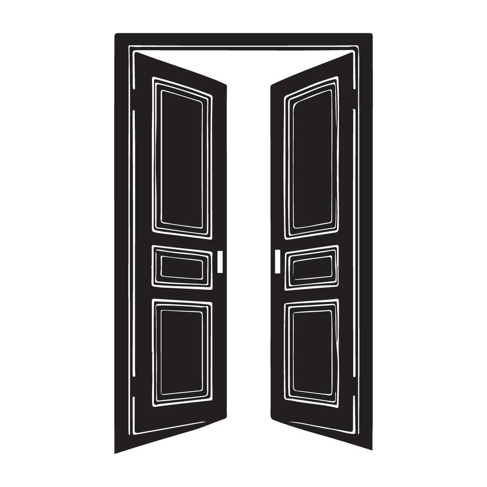 Open Double Door Silhouette Illustration for Entrance Designs vector