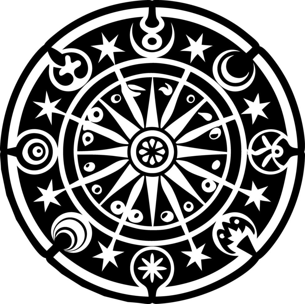 Zodiac wheel tattoo icon in glyph style vector