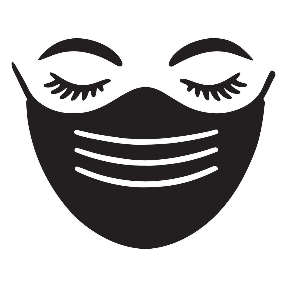 Simple Face Mask Silhouette with Closed Eyes Illustration vector