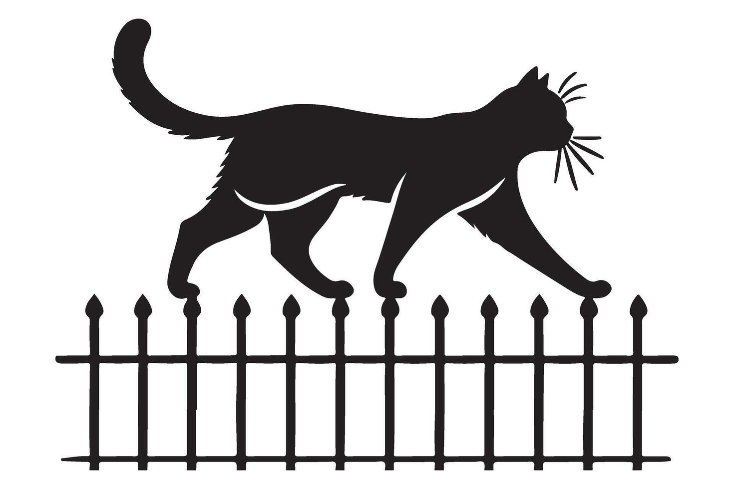Black Cat on a Fence Silhouette Illustration vector