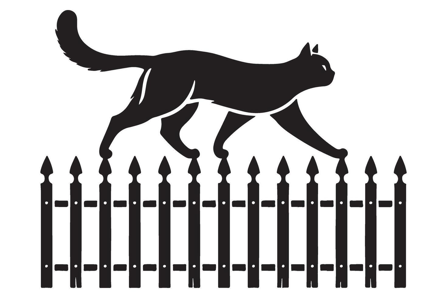 Black Cat Silhouette on Fence Illustration for Halloween Designs vector