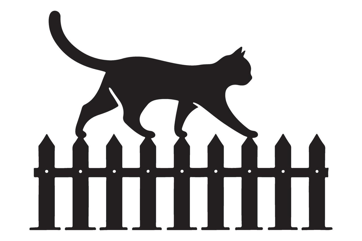 Silhouette Cat Walking on a Picket Fence Illustration vector