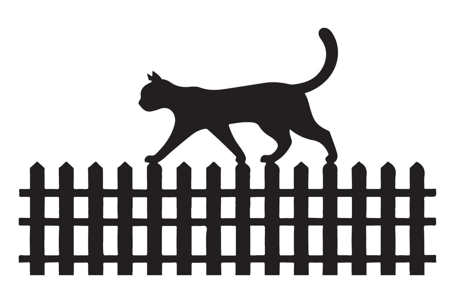 Silhouette of Cat Walking on a Picket Fence vector