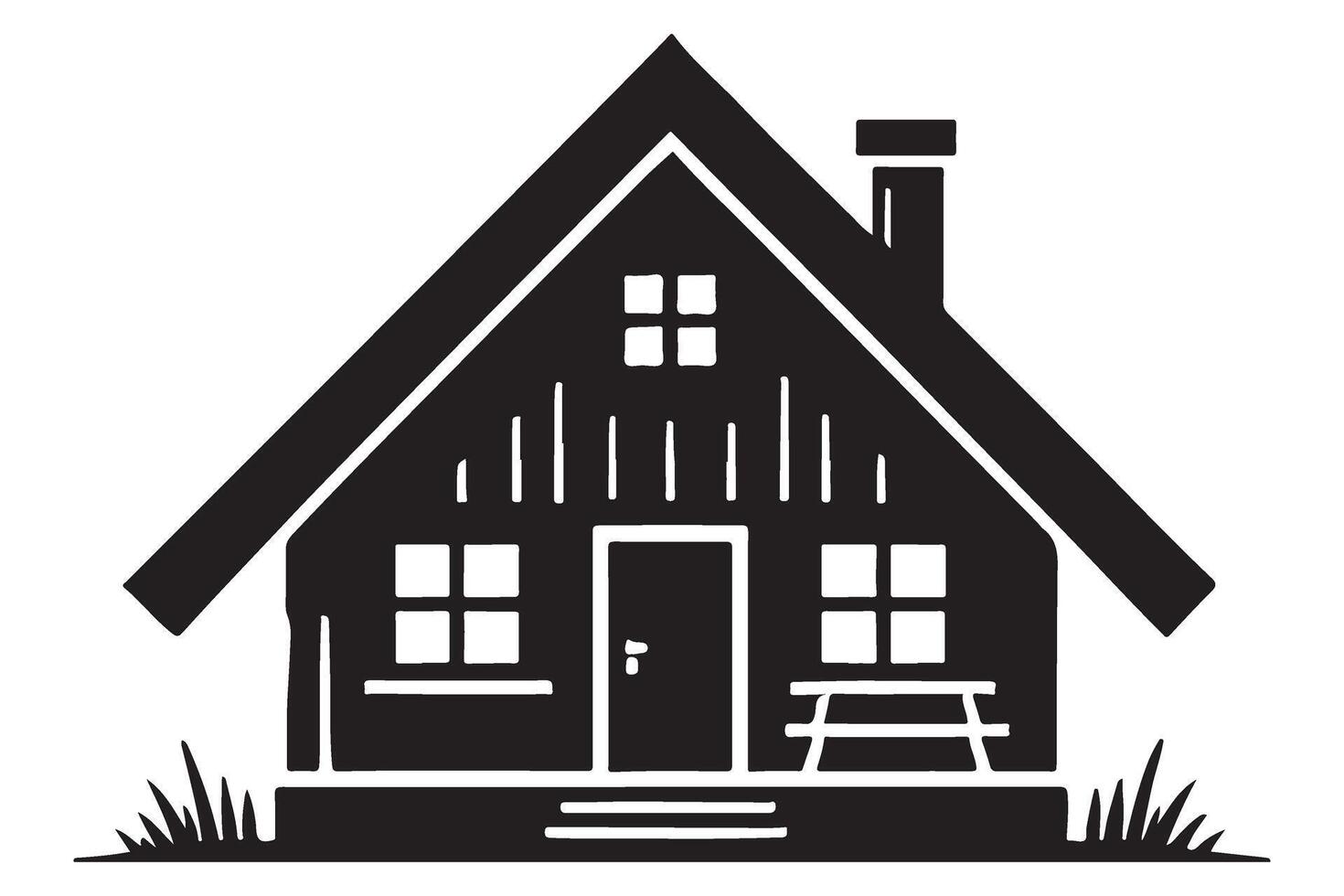 Charming Black Silhouette Cabin House Illustration vector