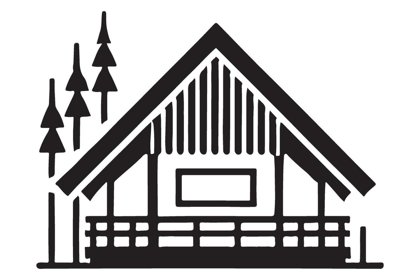 Alpine Cabin Silhouette Illustration with Trees vector