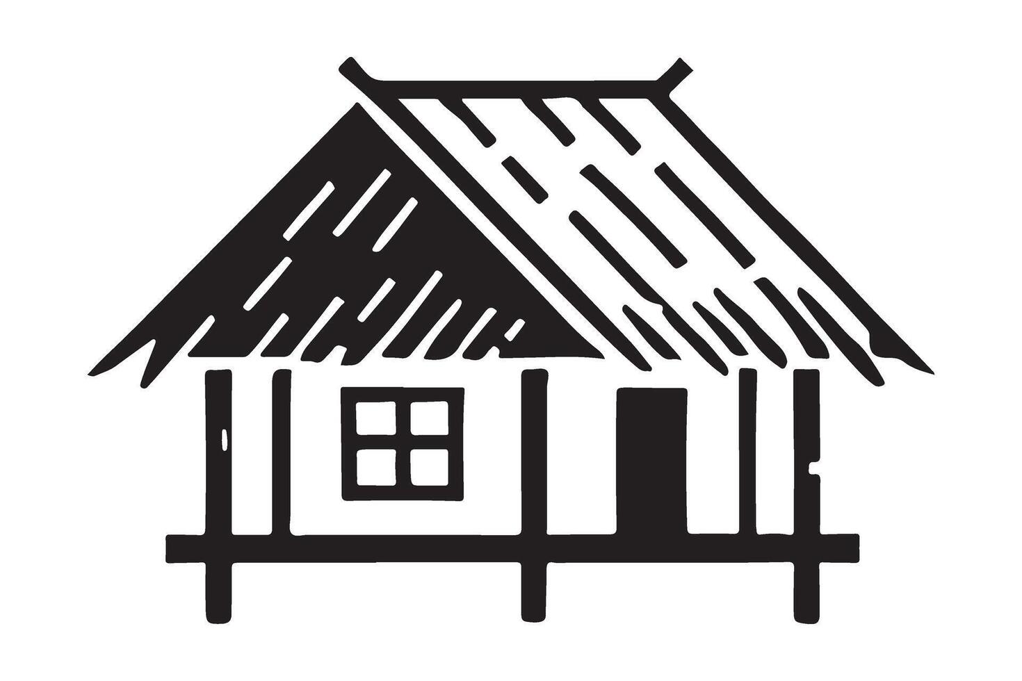 Traditional Thatched Roof House Silhouette Illustration vector