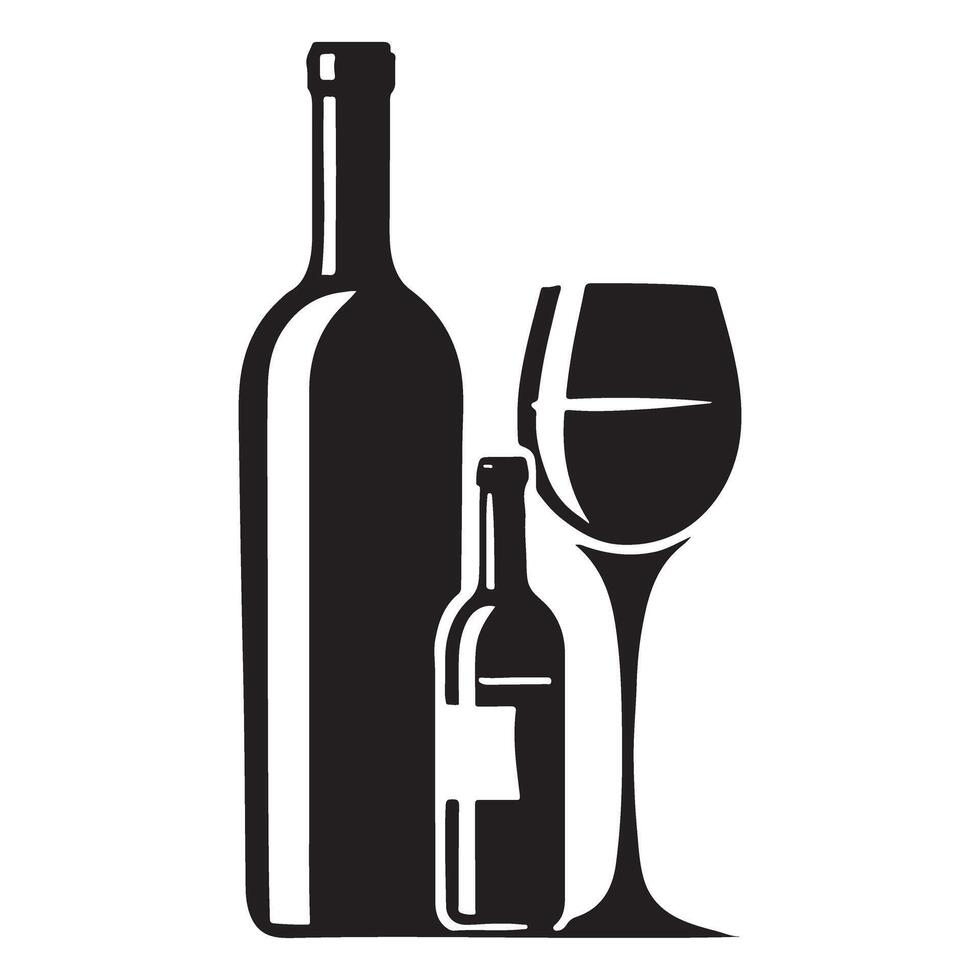 Elegant Silhouette Wine Bottles and Glass Illustration vector