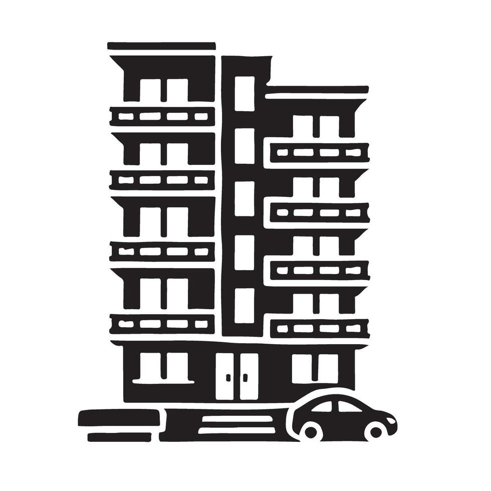 Modern Apartment Building Silhouette with Car vector