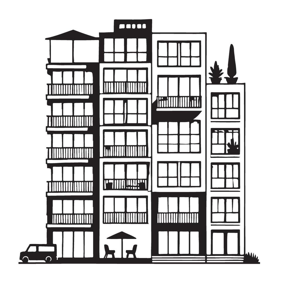 Modern Apartment Complex Silhouette Illustration vector