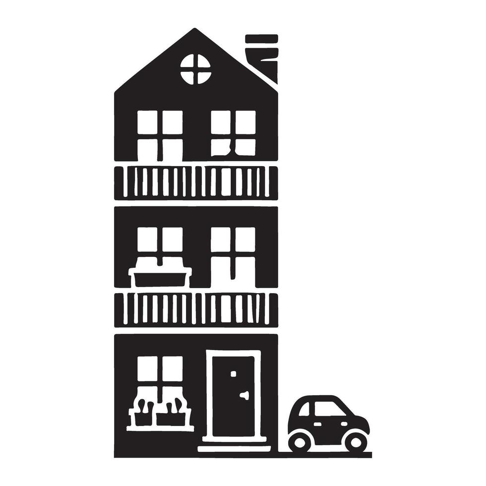 Townhouse with Car Silhouette Illustration for Real Estate vector