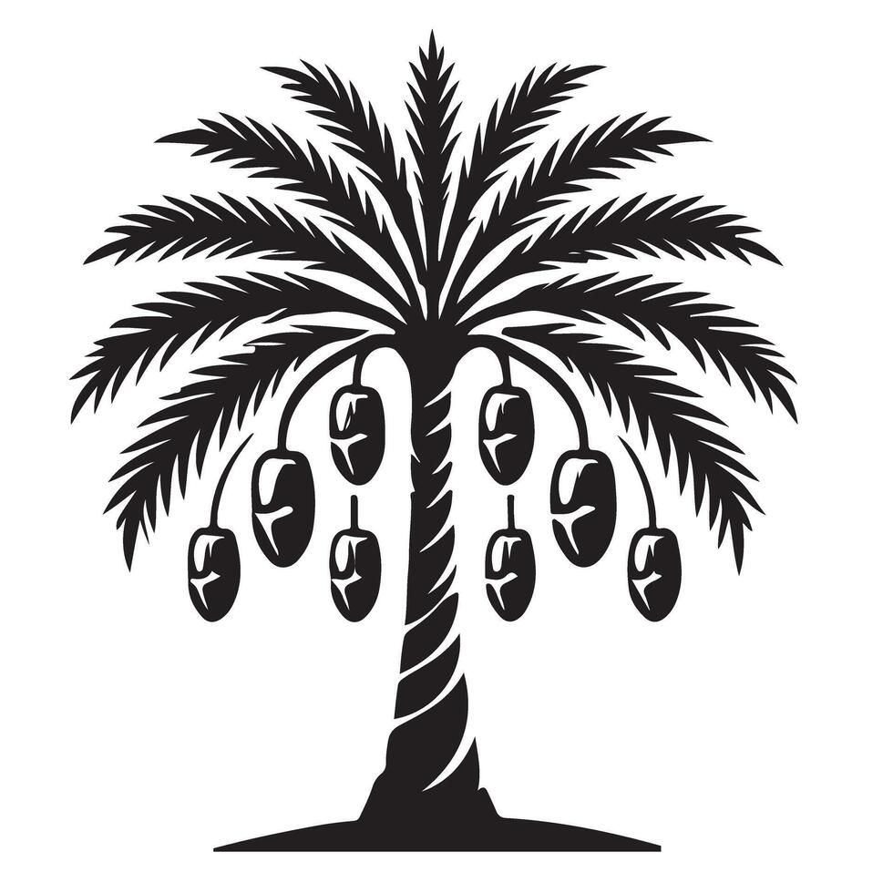 Date Palm Tree Silhouette Illustration with Fruits vector