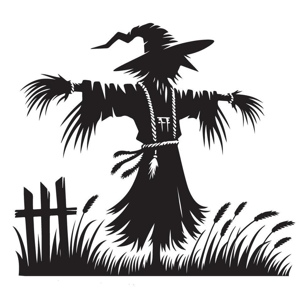 Detailed Scarecrow Silhouette in a Field Art vector