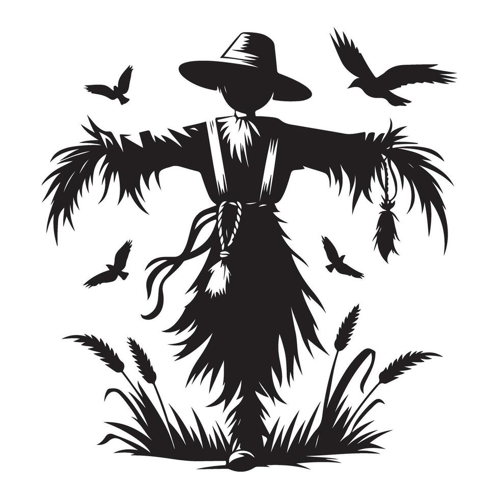 Scarecrow in Wheat Field Silhouette Art vector